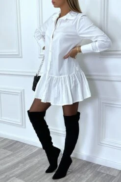 Robe Chemise Blanche Plissée Au Bas Et évasée -Féminité Couture robe chemise blanche plissee au bas et evasee 5