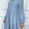 Robe Chemise Bleu à Volant Et Boutons -Féminité Couture robe chemise bleu a volant et boutons