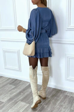 Robe Chemise Bleue à Volants Et Manches Chauve Souris -Féminité Couture robe chemise bleue a volants et manches chauve souris 4