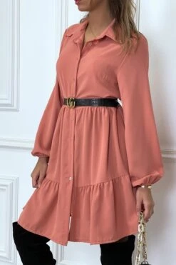 Robe Chemise Corail à Volant Et Boutons -Féminité Couture robe chemise corail a volant et boutons 5