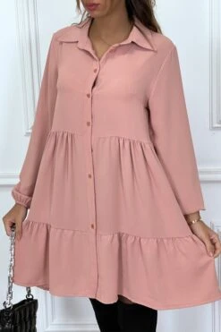 Devant 17 Robe Chemise Rose à Volant Et Boutons