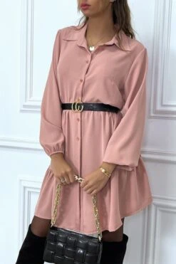 Robe Chemise Rose à Volant Et Boutons -Féminité Couture robe chemise rose a volant et boutons 5