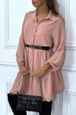 Robe Chemise Rose à Volant Et Boutons -Féminité Couture robe chemise rose a volant et boutons 6