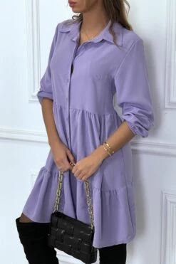 Robe Chemise Violette à Volant Et Boutons -Féminité Couture robe chemise violette a volant et boutons 2