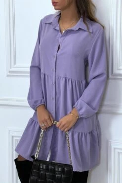 Robe Chemise Violette à Volant Et Boutons