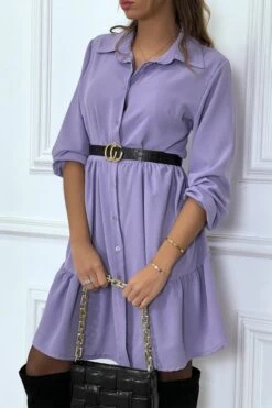 Robe Chemise Violette à Volant Et Boutons -Féminité Couture robe chemise violette a volant et boutons 3