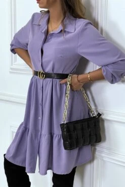 Robe Chemise Violette à Volant Et Boutons -Féminité Couture robe chemise violette a volant et boutons 5