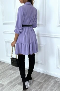 Robe Chemise Violette à Volant Et Boutons -Féminité Couture robe chemise violette a volant et boutons 6