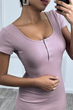 Robe Courte Côtelé Lilas -Féminité Couture robe courte cotele lilas 3