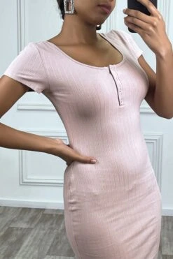 Robe Courte Côtelé Rose -Féminité Couture robe courte cotele rose 1