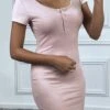 Robe Courte Côtelé Rose -Féminité Couture robe courte cotele rose