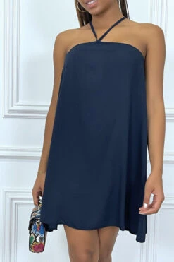 Robe Courte Marine Fluide Et évasée Avec Fines Bretelles -Féminité Couture robe courte marine fluide et evasee avec fines bretelles 3