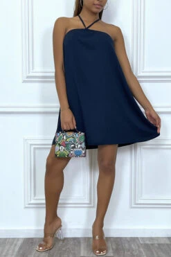 Robe Courte Marine Fluide Et évasée Avec Fines Bretelles -Féminité Couture robe courte marine fluide et evasee avec fines bretelles 4