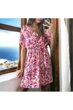 Robe Croisé Motif Fleurie Rose -Féminité Couture robe croise motif fleurie rose 1