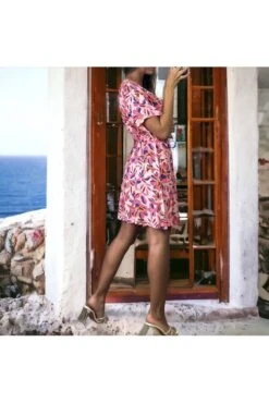 Robe Croisé Motif Fleurie Rose -Féminité Couture robe croise motif fleurie rose 3