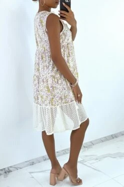 Robe D'été Beige à Imprimé Coloré Et Crochet Style Bohème -Féminité Couture robe d ete beige a imprime colore et crochet style boheme 6