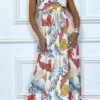 Robe D'été Blanche Longue Et Fluide à Imprimé Tropical Multicolor -Féminité Couture robe d ete blanche longue et fluide a imprime tropical multicolor