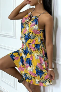 Robe D'été Jaune Mi Longue Motif Tropicale -Féminité Couture robe d ete jaune mi longue motif tropicale 3