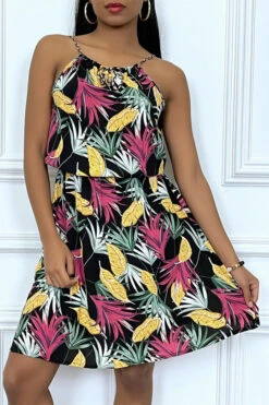 Robe D'été Jaune Mi Longue Motif Tropicale -Féminité Couture robe d ete jaune mi longue motif tropicale 6