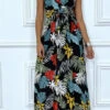 Robe D'été Noir Longue Et Fluide à Imprimé Tropical Multicolor -Féminité Couture robe d ete noir longue et fluide a imprime tropical multicolor