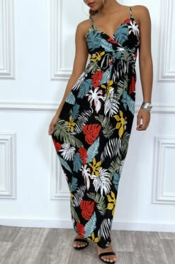 Robe D'été Noir Longue Et Fluide à Imprimé Tropical Multicolor -Féminité Couture robe d ete noir longue et fluide a imprime tropical multicolor 3