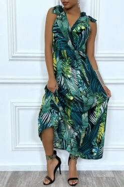 Robe D'été Tendance Décolleté En V Et Motif Tropical -Féminité Couture robe d ete tendance decollete en v et motif tropical 3