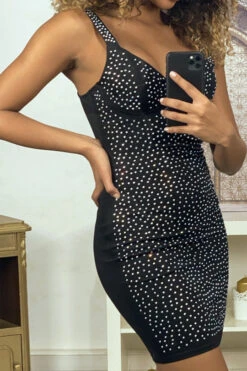 Robe De Soirée Noir Ornée De Strass -Féminité Couture robe de soiree noir ornee de strass 3