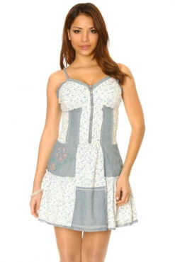 Robe En Jeans à Volant Avec Morceau De Motif Fleur. Robe Fashion Et Sexy -Féminité Couture robe en jeans a volant avec morceau de motif fleur robe fashion et sexy 5