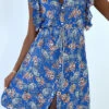Robe Fluide Bleu Volantée à Boutons Et Imprimé Floral -Féminité Couture robe fluide bleu volantee a boutons et imprime floral