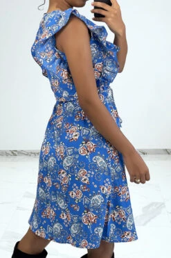 Robe Fluide Bleu Volantée à Boutons Et Imprimé Floral -Féminité Couture robe fluide bleu volantee a boutons et imprime floral 7