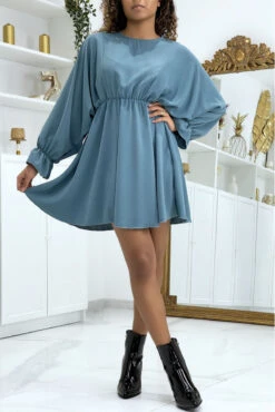 Robe Indigo à Manches Chauve-souris -Féminité Couture robe indigo a manches chauve souris 2