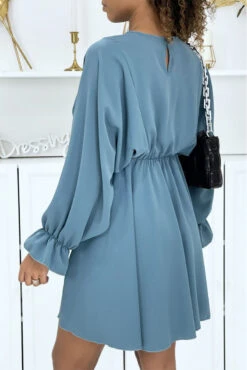 Robe Indigo à Manches Chauve-souris -Féminité Couture robe indigo a manches chauve souris 3
