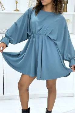 Robe Indigo à Manches Chauve-souris -Féminité Couture robe indigo a manches chauve souris 4