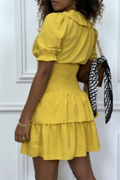 Robe Jaune Croisé Au Buste Cintre Avec élastique à La Taille Et Volant -Féminité Couture robe jaune croise au buste cintre avec elastique a la taille et volant 6