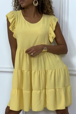 Robe Jaune Froncée à Volant Et Coupe évasée -Féminité Couture robe jaune froncee a volant et coupe evasee 2