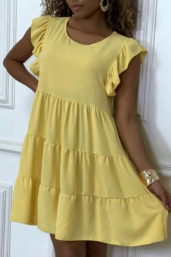 Robe Jaune Froncée à Volant Et Coupe évasée -Féminité Couture robe jaune froncee a volant et coupe evasee 3