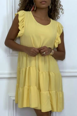 Robe Jaune Froncée à Volant Et Coupe évasée -Féminité Couture robe jaune froncee a volant et coupe evasee 4