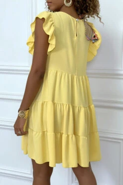 Robe Jaune Froncée à Volant Et Coupe évasée -Féminité Couture robe jaune froncee a volant et coupe evasee 5