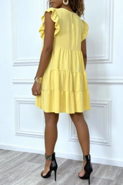 Robe Jaune Froncée à Volant Et Coupe évasée -Féminité Couture robe jaune froncee a volant et coupe evasee 6