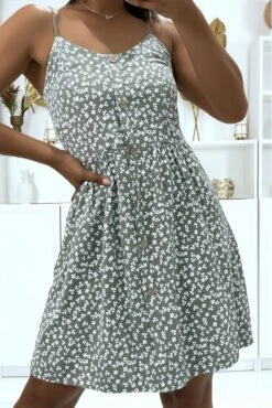 Robe Kaki à Bretelle Et Motif Trèfles -Féminité Couture robe kaki a bretelle et motif trefles 5