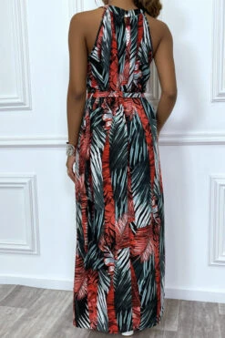 Robe Longue à Col Rond Et Imprimé Tropical Rouge -Féminité Couture robe longue a col rond et imprime tropical rouge 6