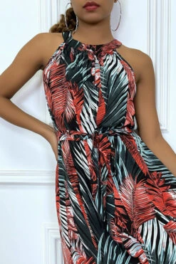 Robe Longue à Col Rond Et Imprimé Tropical Rouge -Féminité Couture robe longue a col rond et imprime tropical rouge 7