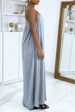 Robe Longue Anthracite à Fines Bretelles -Féminité Couture robe longue anthracite a fines bretelles 2