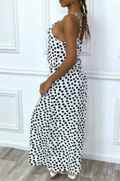 Robe Longue Blanche à Petit Pois Noir Col Montant Et Elastique à La Taille -Féminité Couture robe longue blanche a petit pois noir col montant et elastique a la taille 3