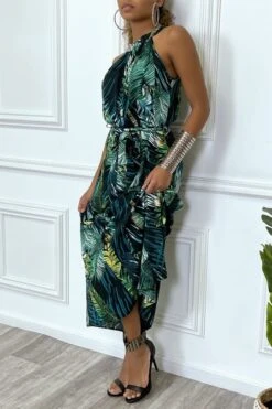 Robe Longue Noir Col Montant à Motif Feuilles -Féminité Couture robe longue noir col montant a motif feuilles 4