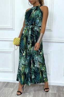 Robe Longue Noir Col Montant à Motif Feuilles -Féminité Couture robe longue noir col montant a motif feuilles 7