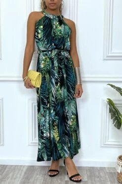 Robe Longue Noir Col Montant à Motif Feuilles -Féminité Couture robe longue noir col montant a motif feuilles 8