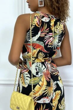 Robe Longue Noire Avec Imprimés Floraux, à Col Rond Sans Manches -Féminité Couture robe longue noire avec imprimes floraux a col rond sans manches 4