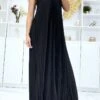 Robe Longue Noire Satinée Plissée Et évasée