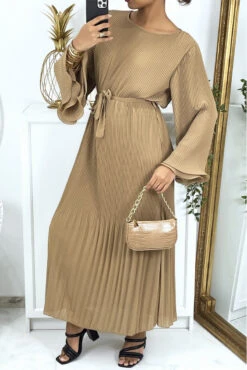 Robe Longue Plissée Camel -Féminité Couture robe longue plissee camel 3